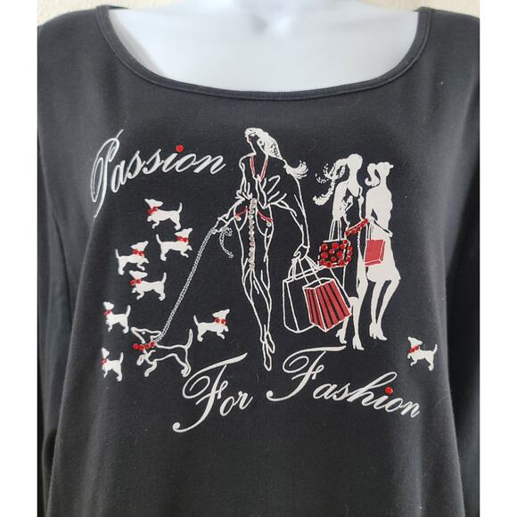 Nicole Miller Black White Red Graphic Passion For Fashion Top 2X Lightweight - Picture 6 of 7